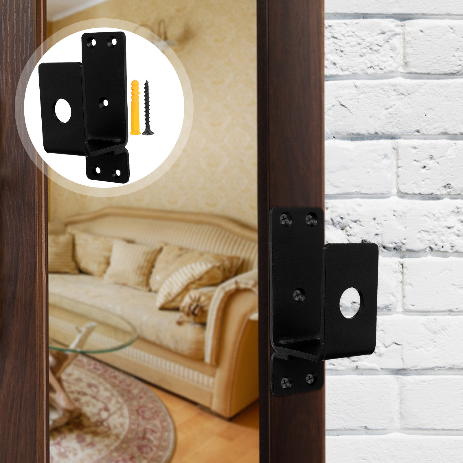 Home Security Front Door - 1 Set Hochleistungs-Türsicherheitsstangenhalterung U-förmiger Metall-Barrierehalter für