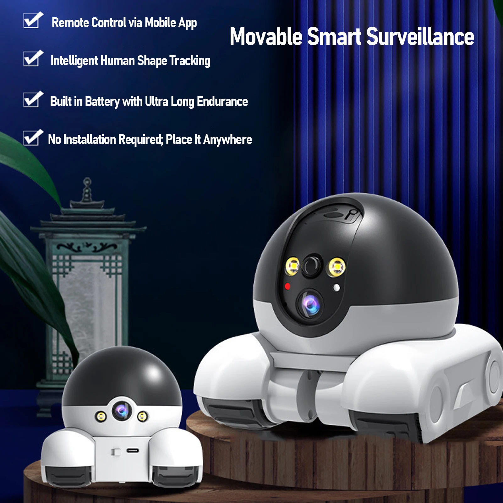 Home Security Robot Dog - Innen-Sicherheitskamera 2MP Doppellinse APP-Fernbedienung 5200mAh Wiederaufladbarer